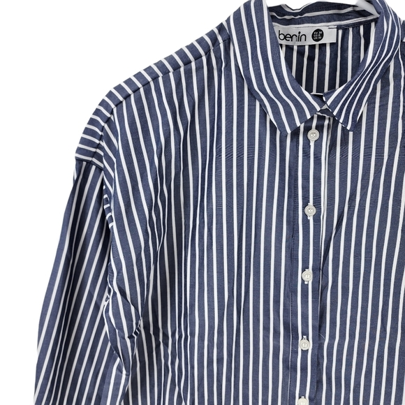 Benin Women's Striped Button Down Tunic Shirt -6 - Picture 3 of 7